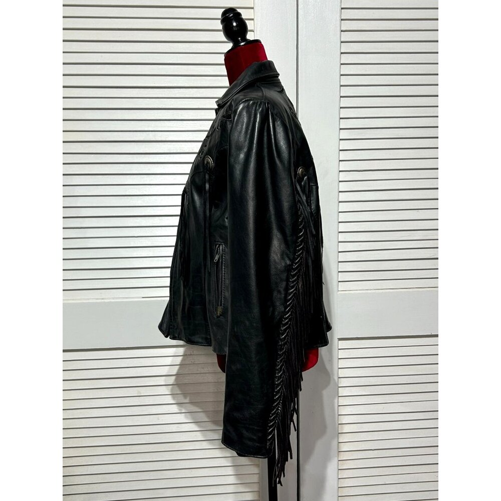 Vintage Gypsy Women's Black Leather Fringe Jacket Western Bohemian Size 18 3085 - Picture 3 of 15